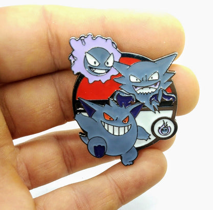 GHOST POKEMON PIN Gengar Ghastly Haunter Round Circle Enamel Brooch Anime