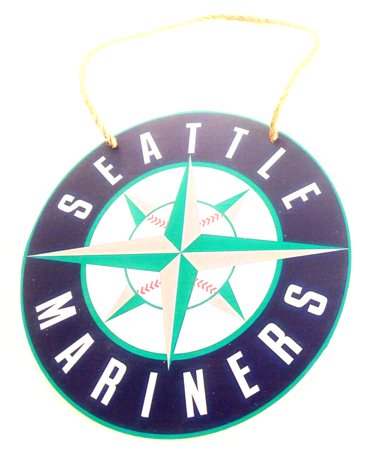 SEATTLE MARINERS WOODEN SIGN 8"x8" Circular Hanging Wall Team Logo Decal & Rope