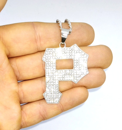 PITTSBURGH PIRATES NECKLACE Silver Gem Iced Out "P" Team Logo Pendant & Chain