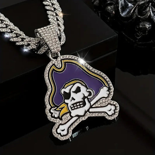 EASTERN CAROLINA PIRATES GEM NECKLACE Silver ECU Bling Hip Hop Pendant 20" Chain