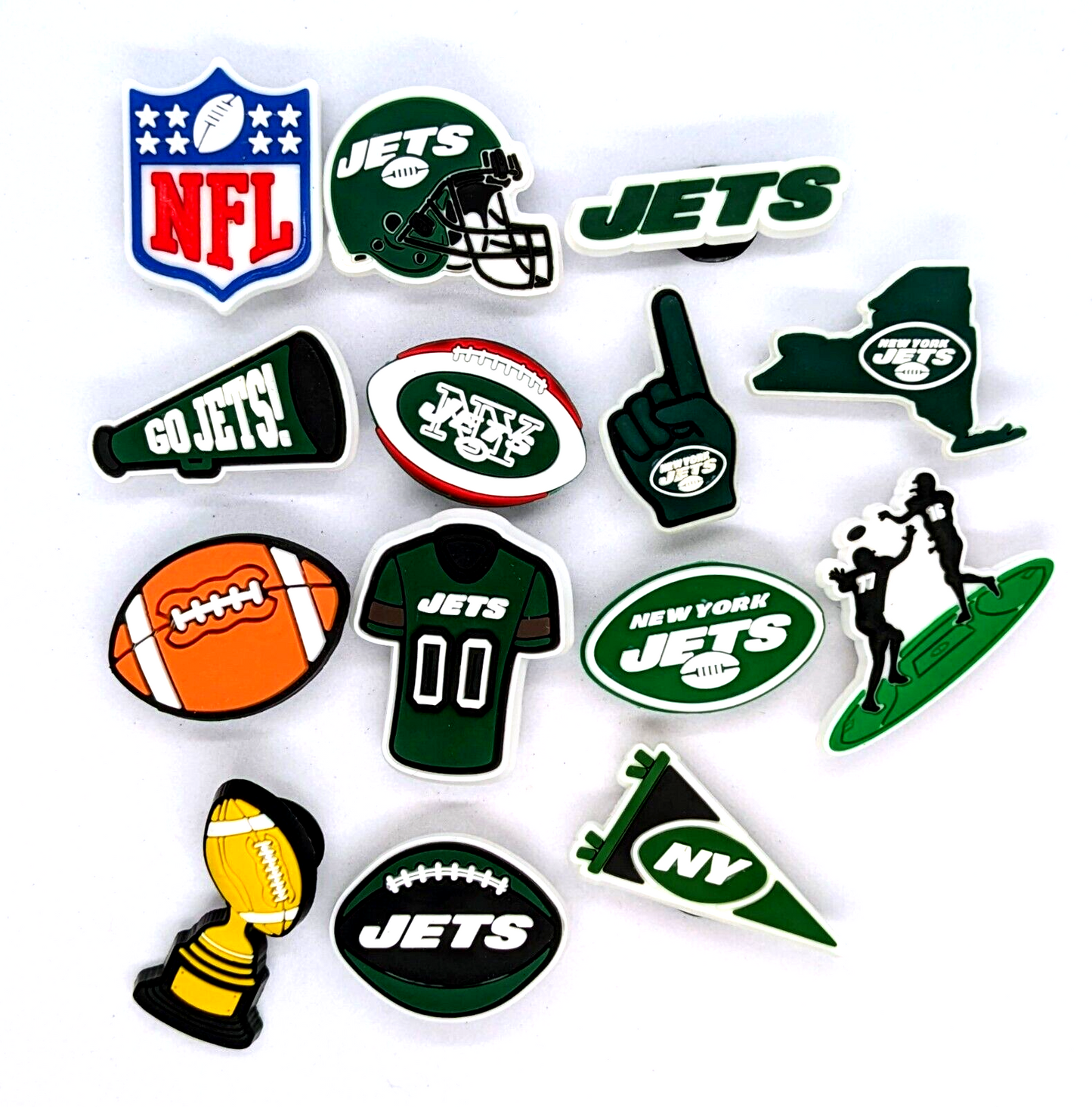 NEW YORK JETS SHOE CHARMS (14pcs) Football Cool Gift Accessories Set Lot