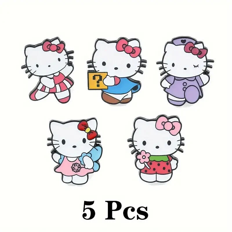 HELLO KITTY PLAY PIN SET (5pcs) Costume Professions Gift Enamel Lapel Brooch Lot