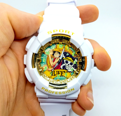 ONE PIECE WATCH Boy's White Anime Wristwatch Luffy Pirate Ace (Sweet Gift!)