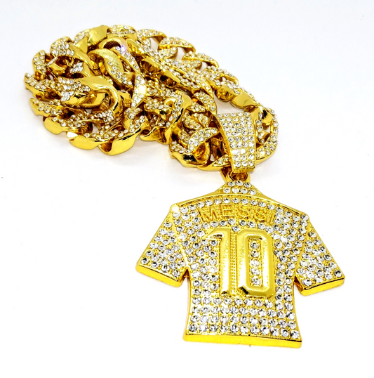 LIONEL MESSI GEM NECKLACE #10 Soccer/Football Gold Bling Jersey & 20" Chain