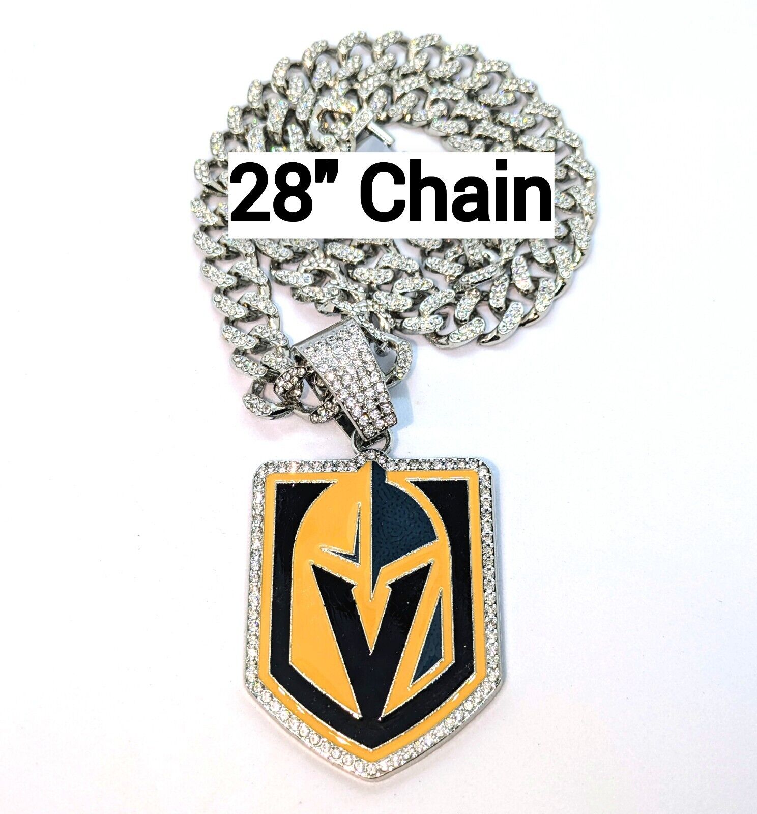 VEGAS GOLDEN KNIGHTS GEM NECKLACE Silver Bling NHL Hip Hop Pendant & 28" Chain