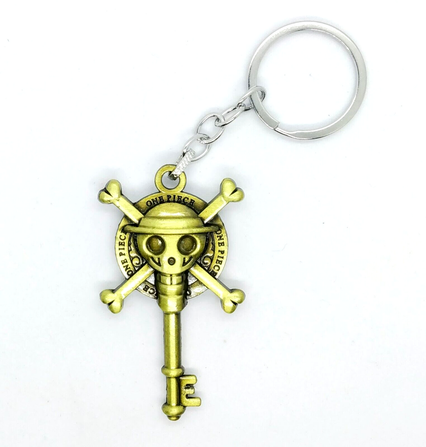 ONE PIECE SKULL & CROSSBONES KEYCHAIN Luffy Pirate Gold Key To Treasure Chest