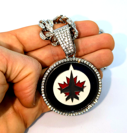 WINNIPEG JETS GEM NECKLACE Silver Bling NHL Hockey Hip Hop Pendant & 20" Chain