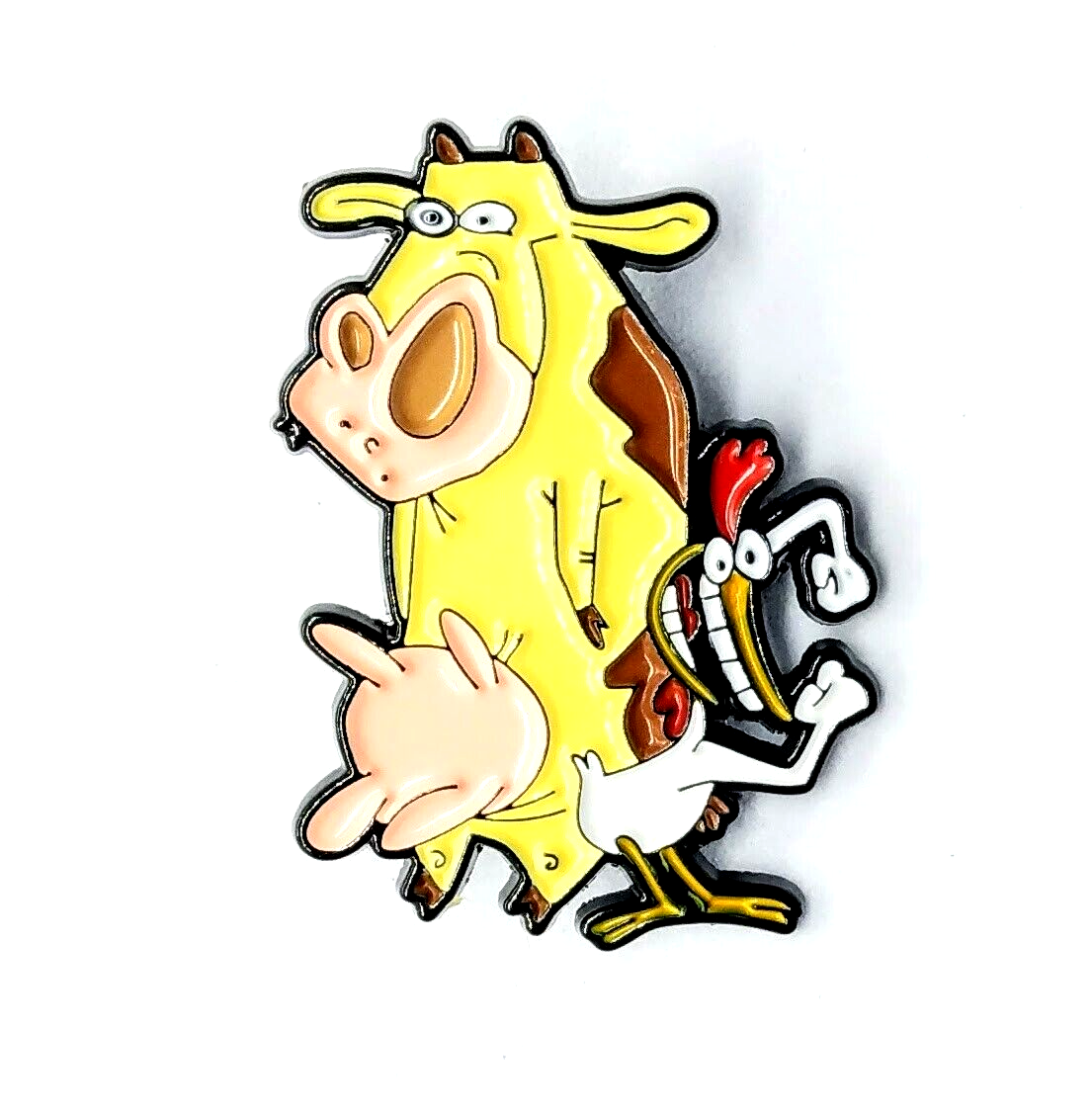 COW & CHICKEN PIN Retro Cartoon Network Show 90s 1990s Toon Gift Enamel Brooch