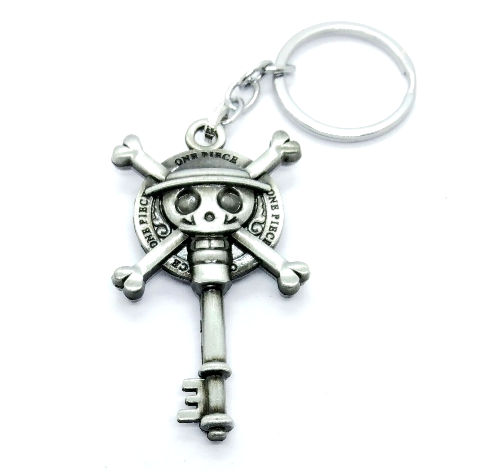 ONE PIECE SKULL & CROSSBONES KEYCHAIN Luffy Pirate Silver Key To Treasure Chest