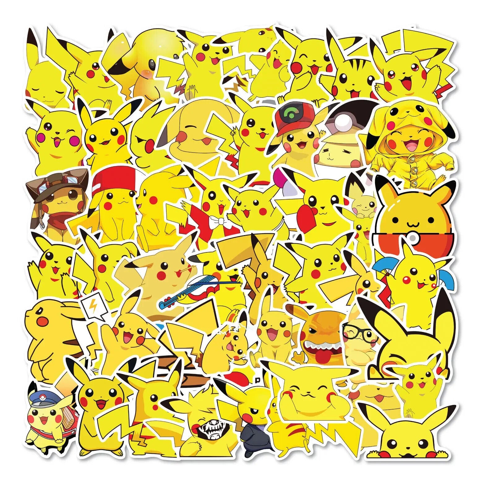 PIKACHU STICKERS (100pcs) Pokemon One-Hundred Various Cute Anime Decal (~2")