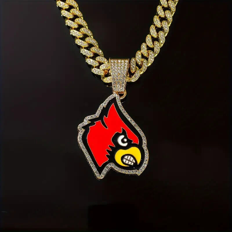 LOUISVILLE CARDINALS GEM NECKLACE Gold Bling Hip Hop Baseball Pendant &20" Chain