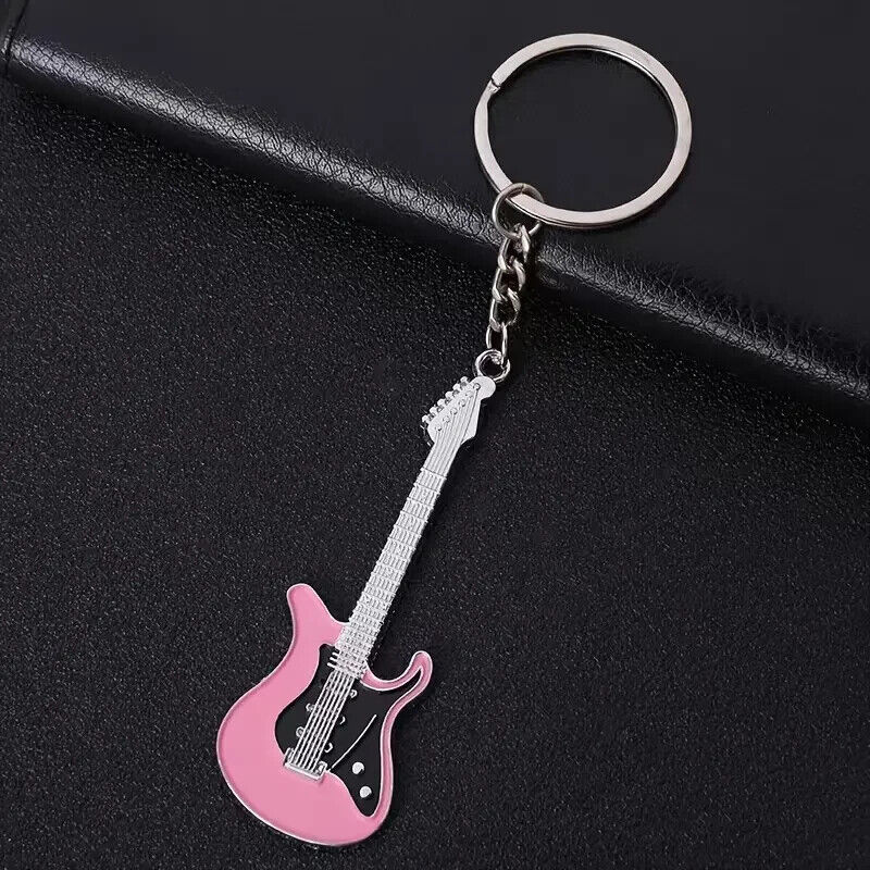 PINK ELECTRIC GUITAR KEYCHAIN Music Rock & Roll Key Chain/Keyring