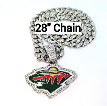 MINNESOTA WILD GEM NECKLACE Silver Bling NHL Team Hip Hop Pendant & 28" Chain