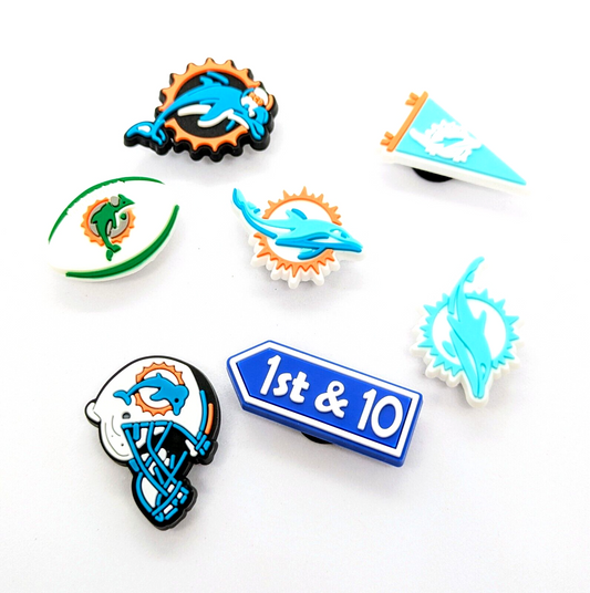 MIAMI DOLPHINS SHOE CHARMS (7pcs) Football Team Gift Accessories