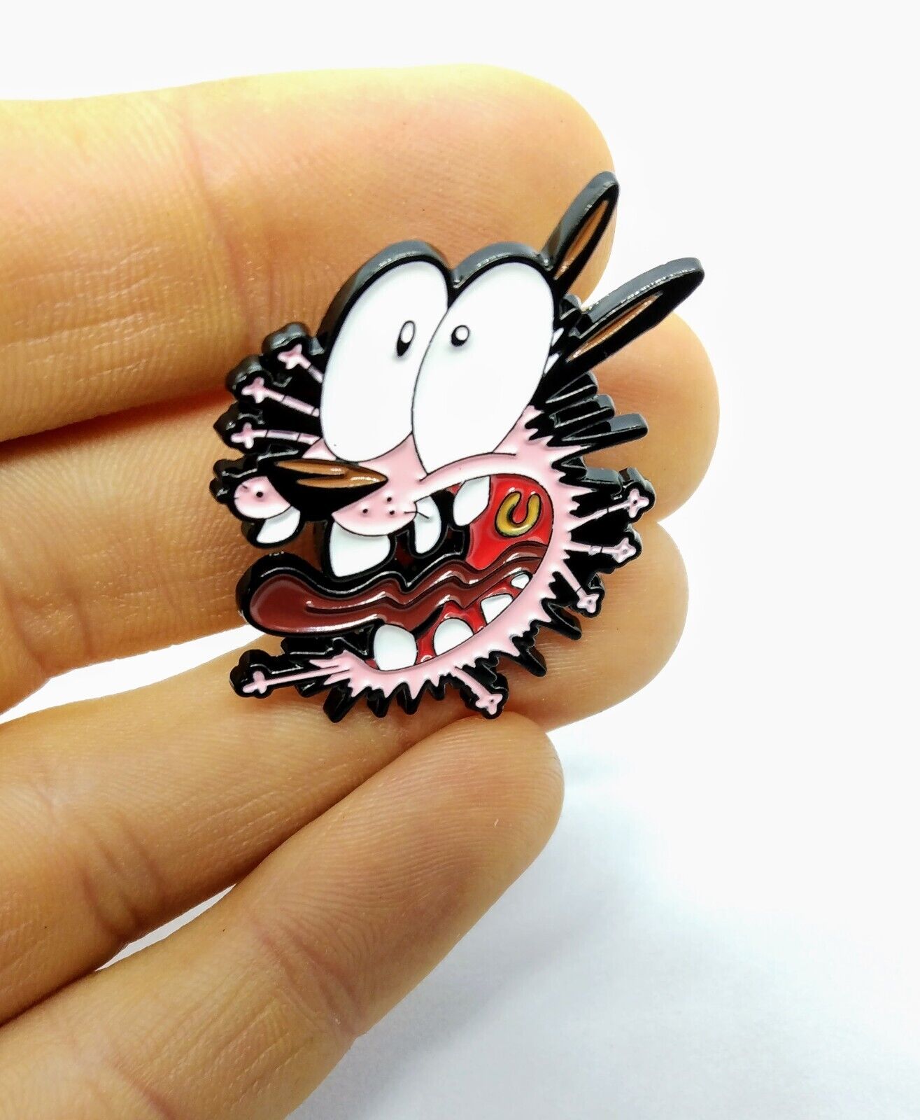 COURAGE THE COWARDLY DOG PIN Scared Funny Enamel Brooch 90s 1990s Cartoon Toon