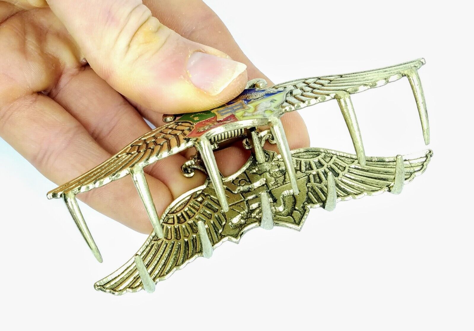 HOGWARTS HAIRCLIP Antique Brass Harry Potter Logo & Wings Hair Clip Claw