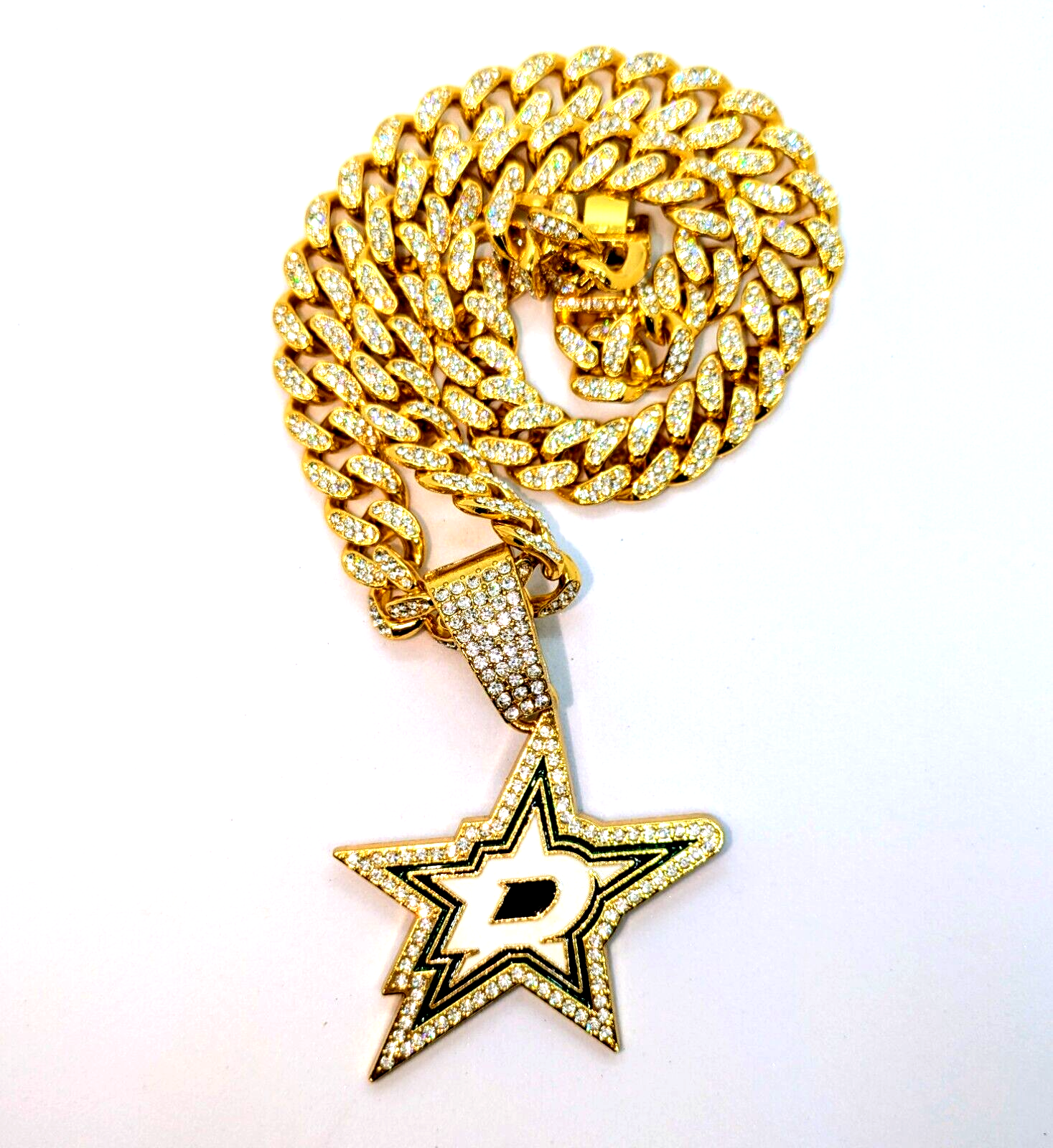 DALLAS STARS GEM NECKLACE Gold Bling NHL Hockey Hip Hop Pendant & 20" Chain