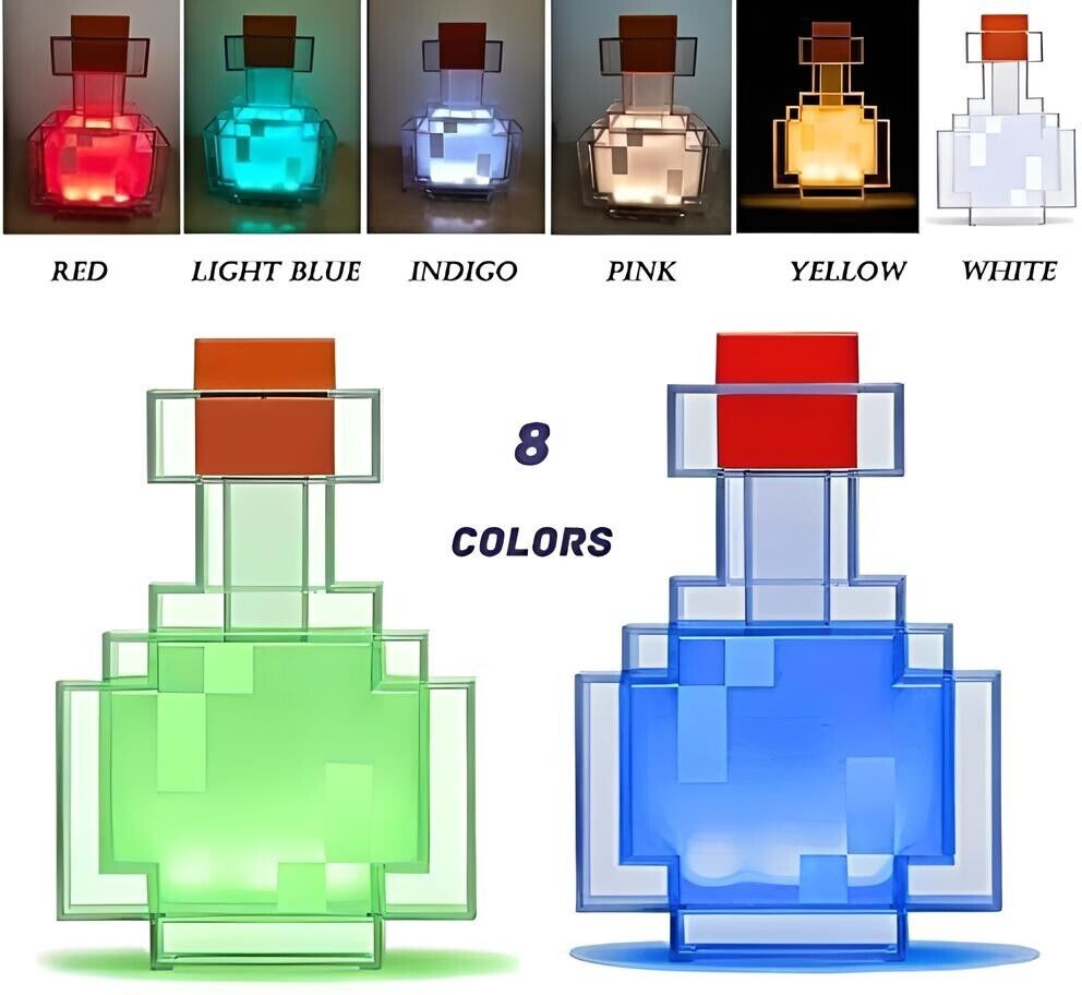 MINECRAFT POTION BOTTLE NIGHTLIGHT LED Light Video Game Block 8-Colors Magic