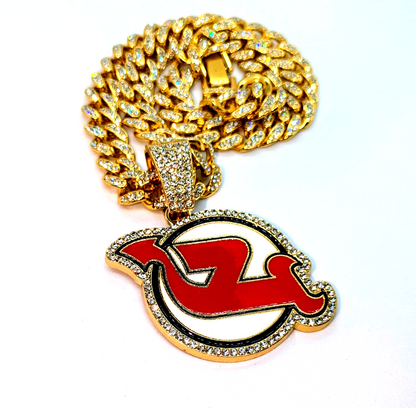 NEW JERSEY DEVILS GEM NECKLACE Gold Bling NHL Hockey Hip Hop Pendant & 20" Chain