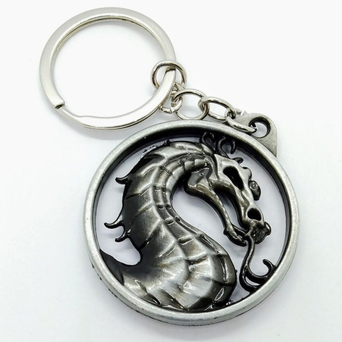 MORTAL KOMBAT KEYCHAIN Silver Dragon Game Logo Pendant Key Chain/Keyring