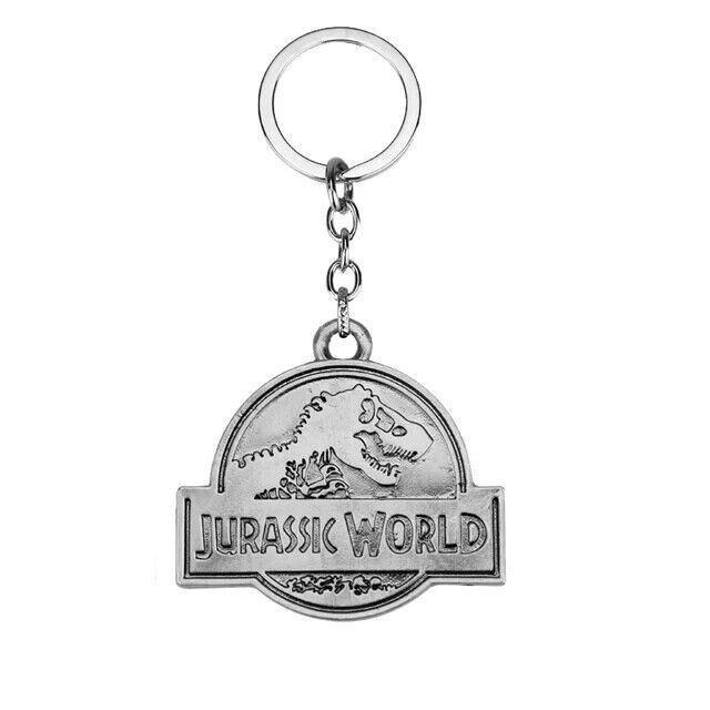 JURASSIC PARK KEYCHAIN Silver Classic Dinosaur Movie Film Key Chain/Keyring