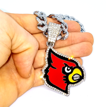 LOUISVILLE CARDINALS GEM NECKLACE Silver Bling Sports Hip Hop Pendant &28" Chain