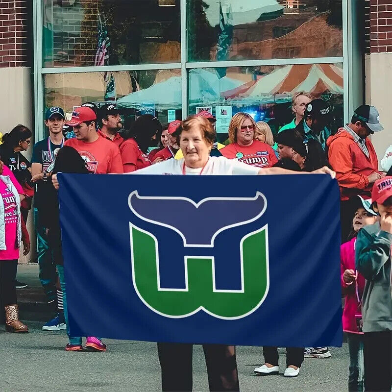 HARTFORD WHALERS FLAG 5'X3' Old School NHL Hockey (Carolina Hurricanes)