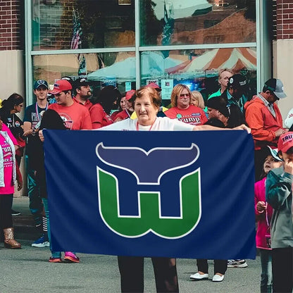 HARTFORD WHALERS FLAG 5'X3' Old School NHL Hockey (Carolina Hurricanes)