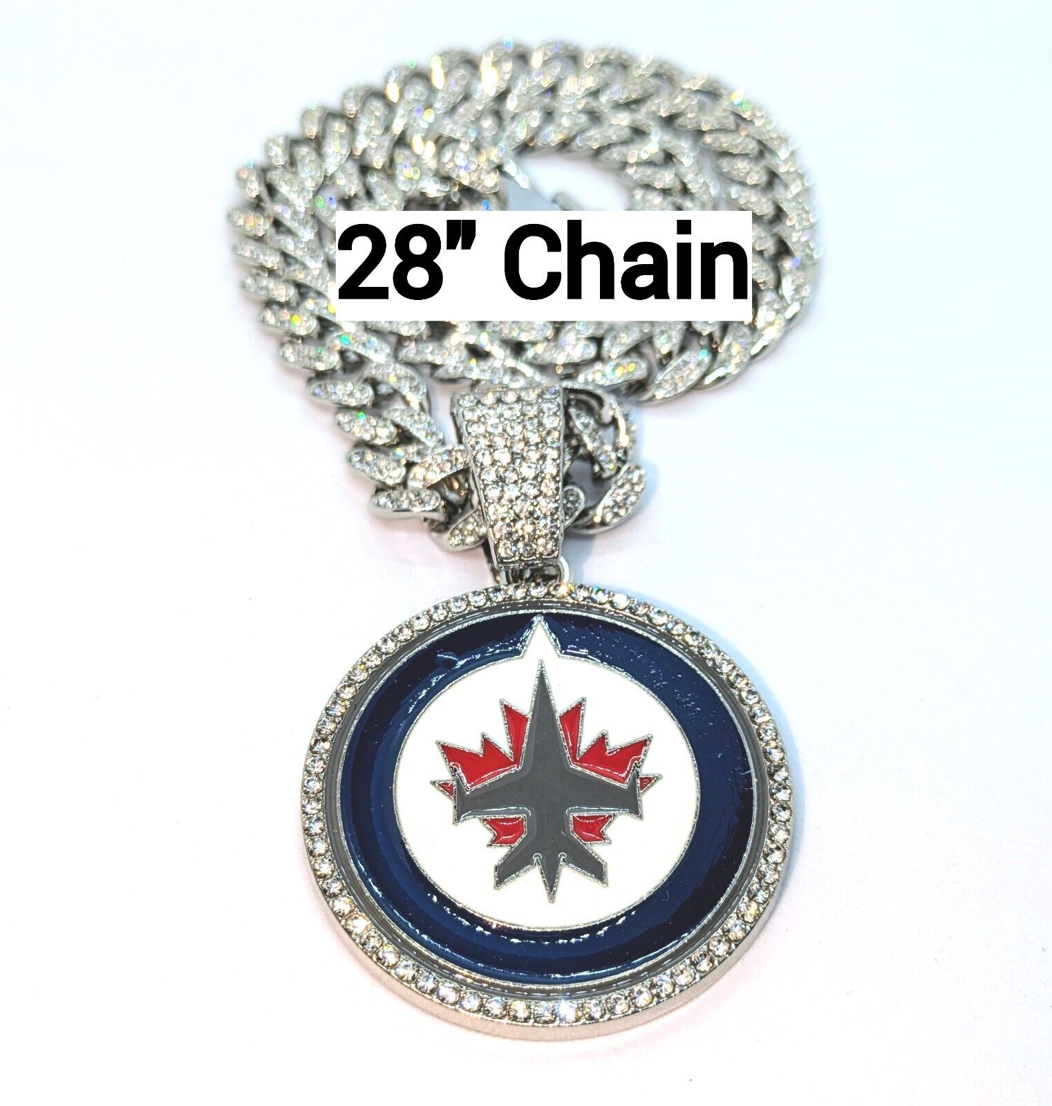 WINNIPEG JETS GEM NECKLACE Silver Bling NHL Hockey Hip Hop Pendant & 28" Chain