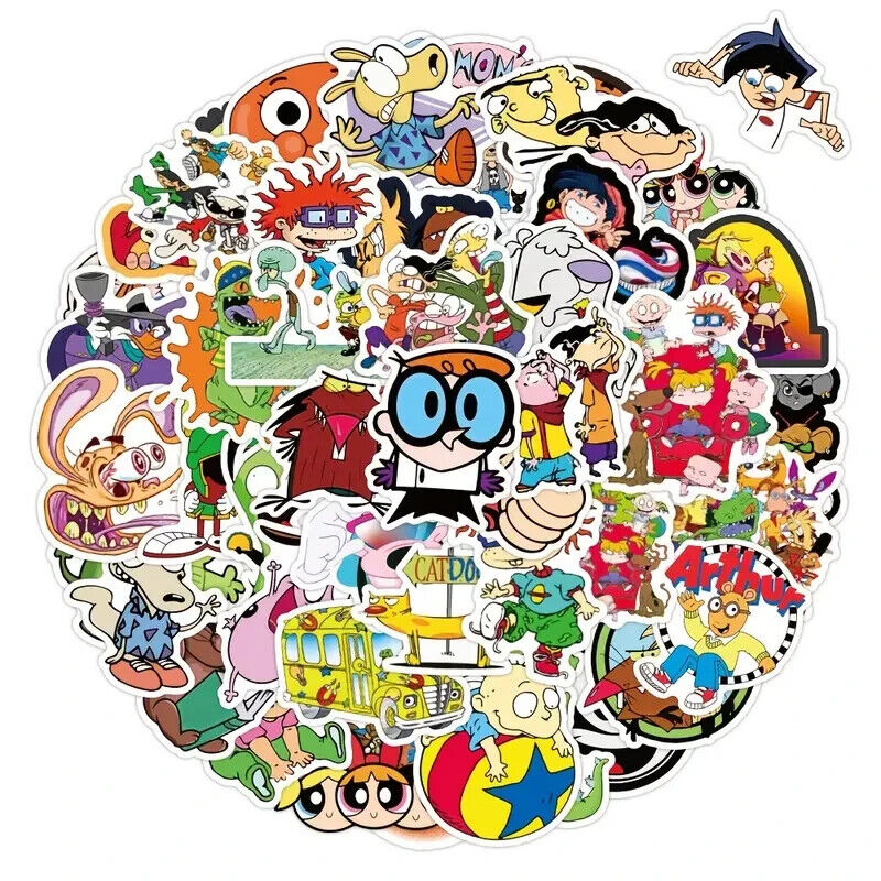 1990's CARTOON STICKERS (50pcs) 50 Fifty 90s 90's Nostalgia Die-Cut Retro Toon