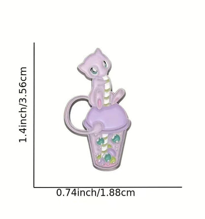 MEW DRINKING BUBBLE TEA PIN Pokemon Pink/Purple Boba Anime Enamel Lapel Brooch