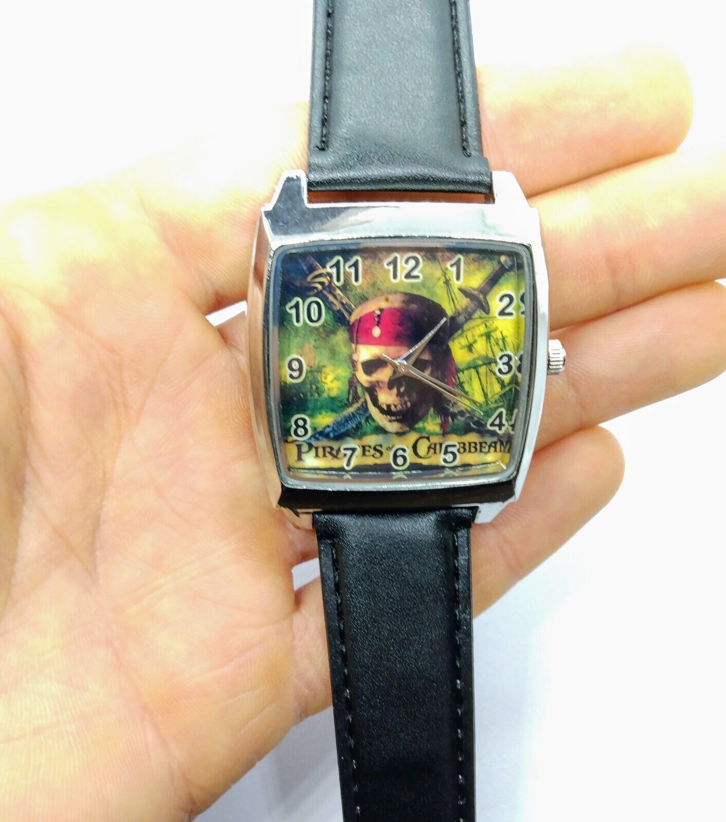 PIRATES OF THE CARIBBEAN WATCH Men's Boy's Leather Square Analog Wristwatch Gift