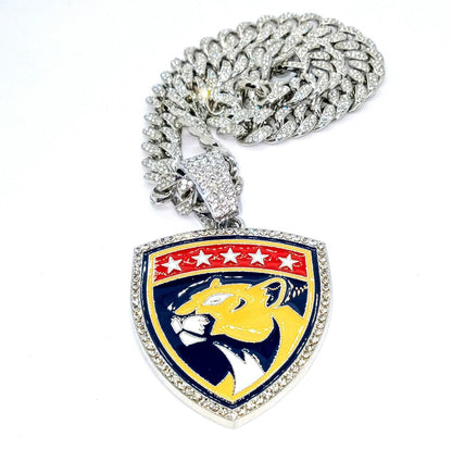 FLORIDA PANTHERS GEM NECKLACE Silver Hip Hop NHL Hockey Bling Pendant &20" Chain