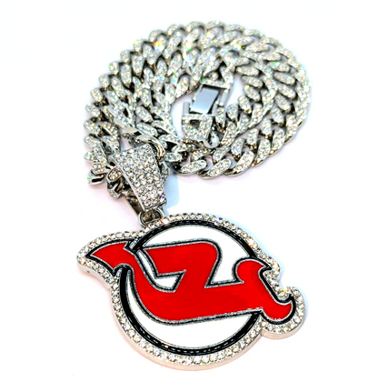 NEW JERSEY DEVILS GEM NECKLACE Silver Bling NHL Hip Hop Pendant & 20" Chain