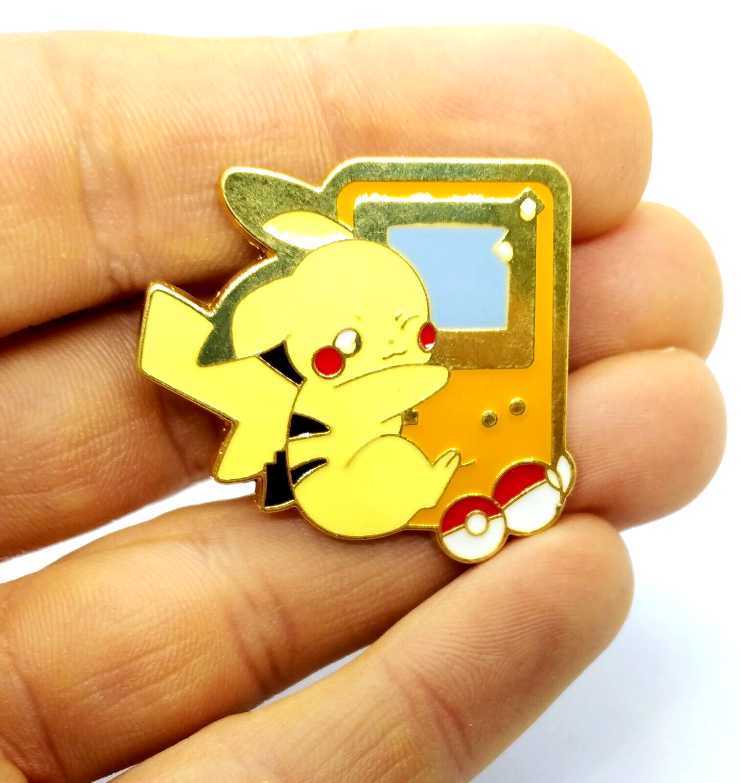 GAMEBOY PIKACHU PIN Pokemon Hugging Video Game Anime Enamel Lapel Brooch