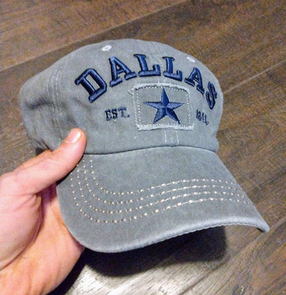 DALLAS COWBOYS HAT Distressed Gray w/ Embroidered Letters Cap (Adult/Adj. Size)