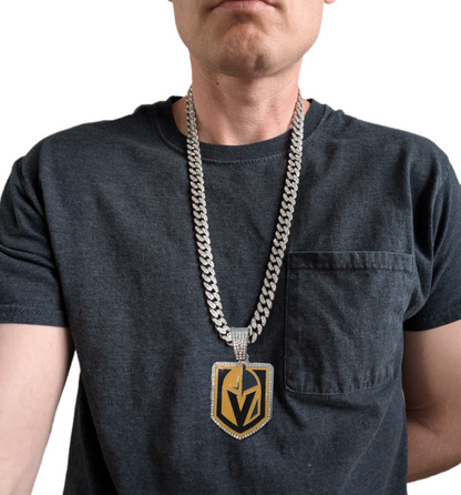 VEGAS GOLDEN KNIGHTS GEM NECKLACE Silver Bling NHL Hip Hop Pendant & 28" Chain