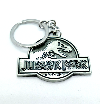 JURASSIC PARK KEYCHAIN Silver Classic Dinosaur Movie Film Key Chain/Keyring