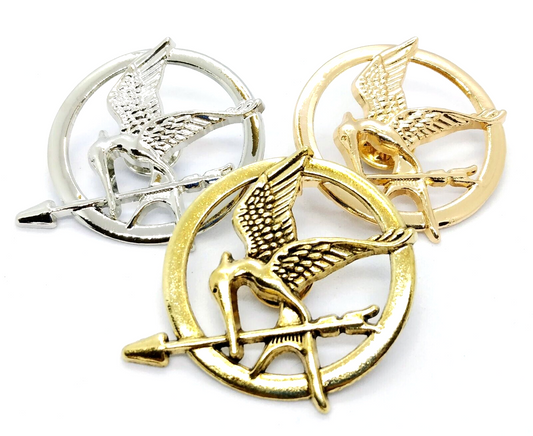 THREE (3pcs) MOCKINGJAY PINS (Gold/Silver/Rose Gold) Hunger Games Brooch Badges