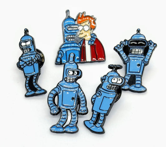 BENDER PIN SET (5pcs) Five Futurama Robot Enamel Brooch Cartoon Lot (Great Gift)