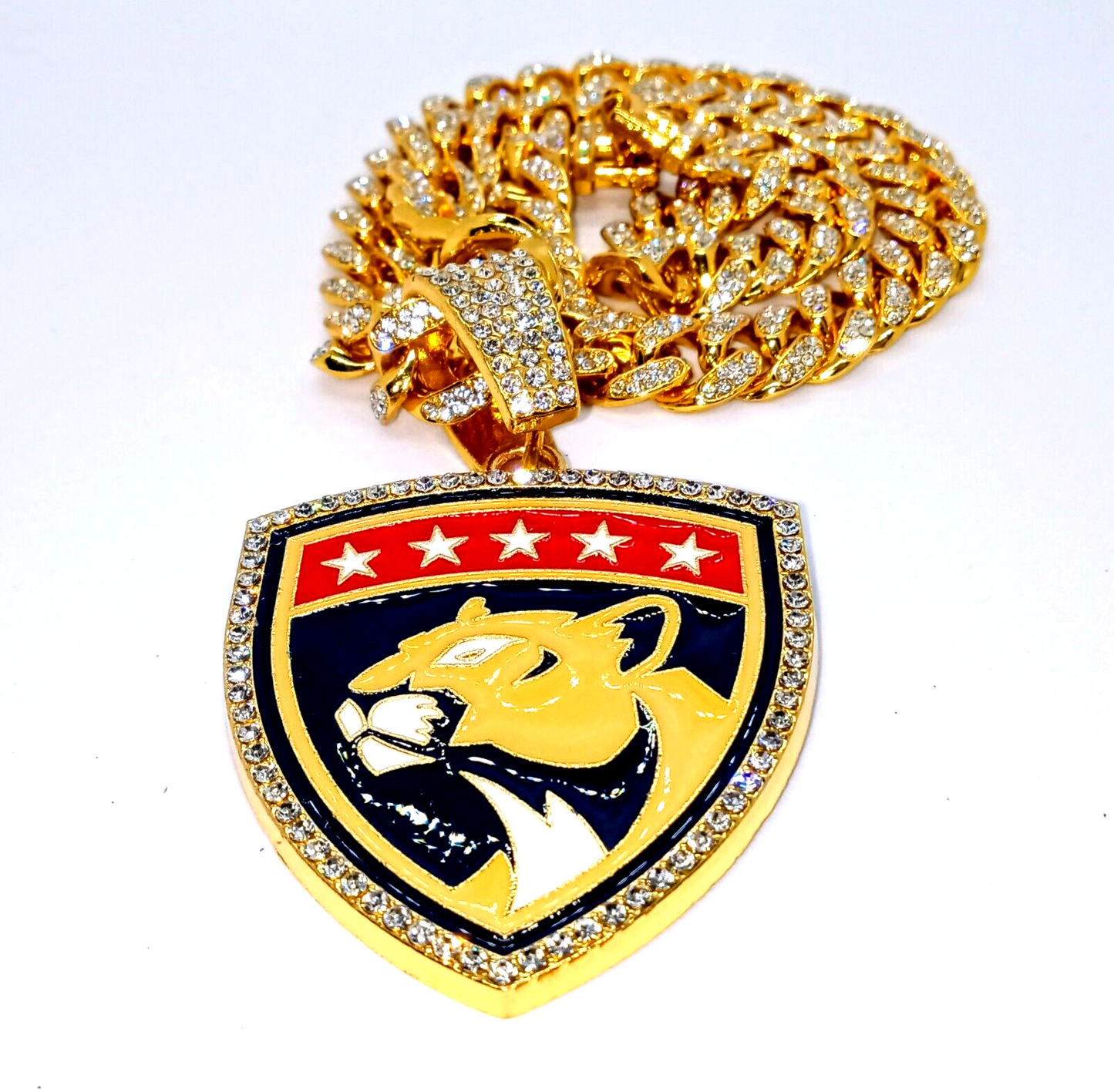 FLORIDA PANTHERS GEM NECKLACE Gold Hip Hop NHL Hockey Bling Pendant & 20" Chain