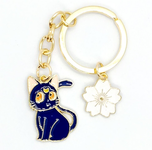 LUNA KEYCHAIN Sailor Moon Key Chain/Keyring White Flower Cat Anime