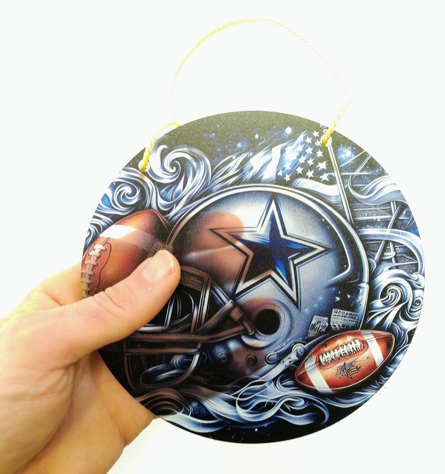 DALLAS COWBOYS TRANSPARENT SIGN 6"x6" Circular Hanging Wall Team Decal & Rope