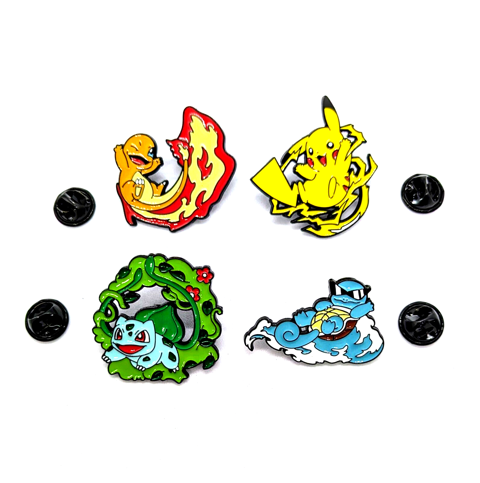 POKEMON STARTERS PIN SET (4pcs) Die-Cut Vibrant Gift Enamel Lapel Brooch Lot