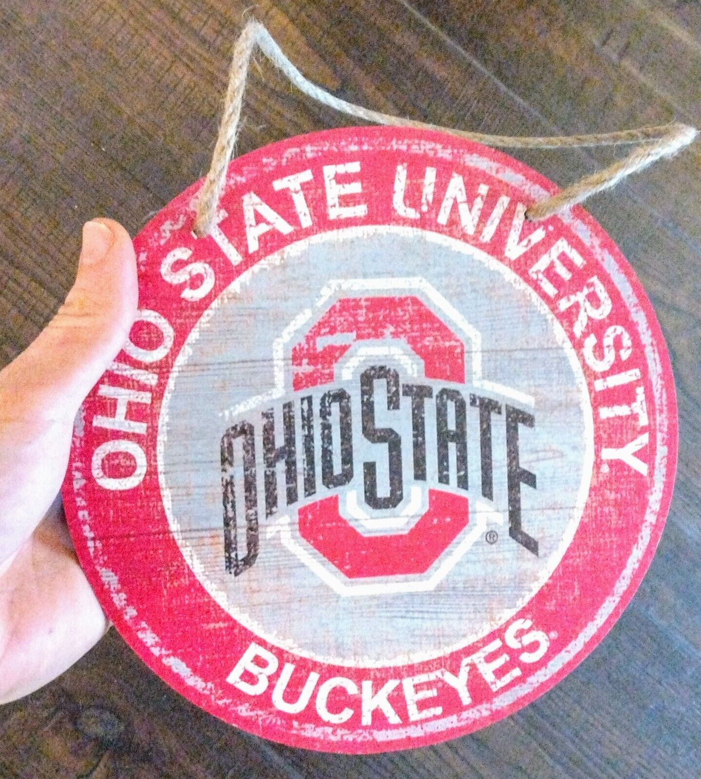 OHIO STATE BUCKEYES WOODEN SIGN 7.75" Hanging OSU Logo Dorm Wall Decal & Rope