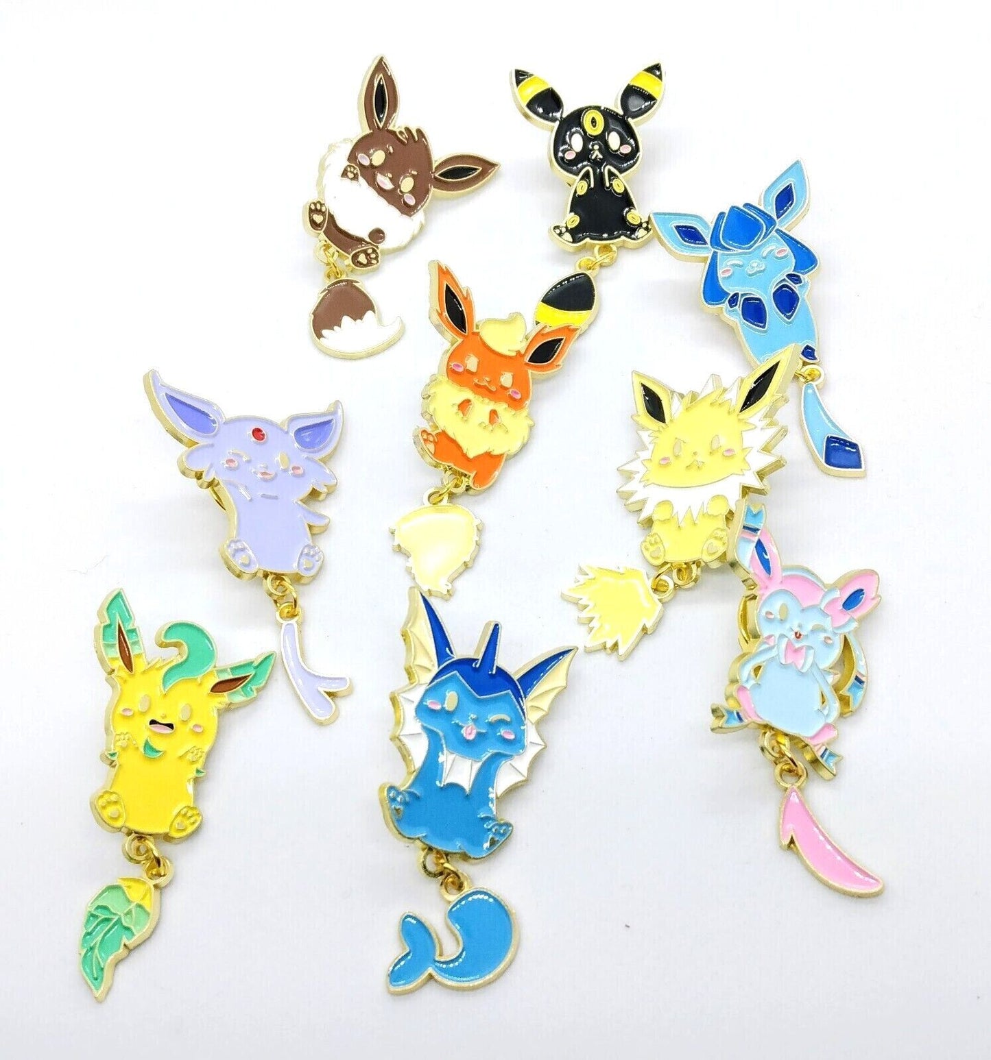 EEVEELUTION DANGLING TAIL PIN Pokemon Anime Eevee Lapel Brooch Set (You Choose)