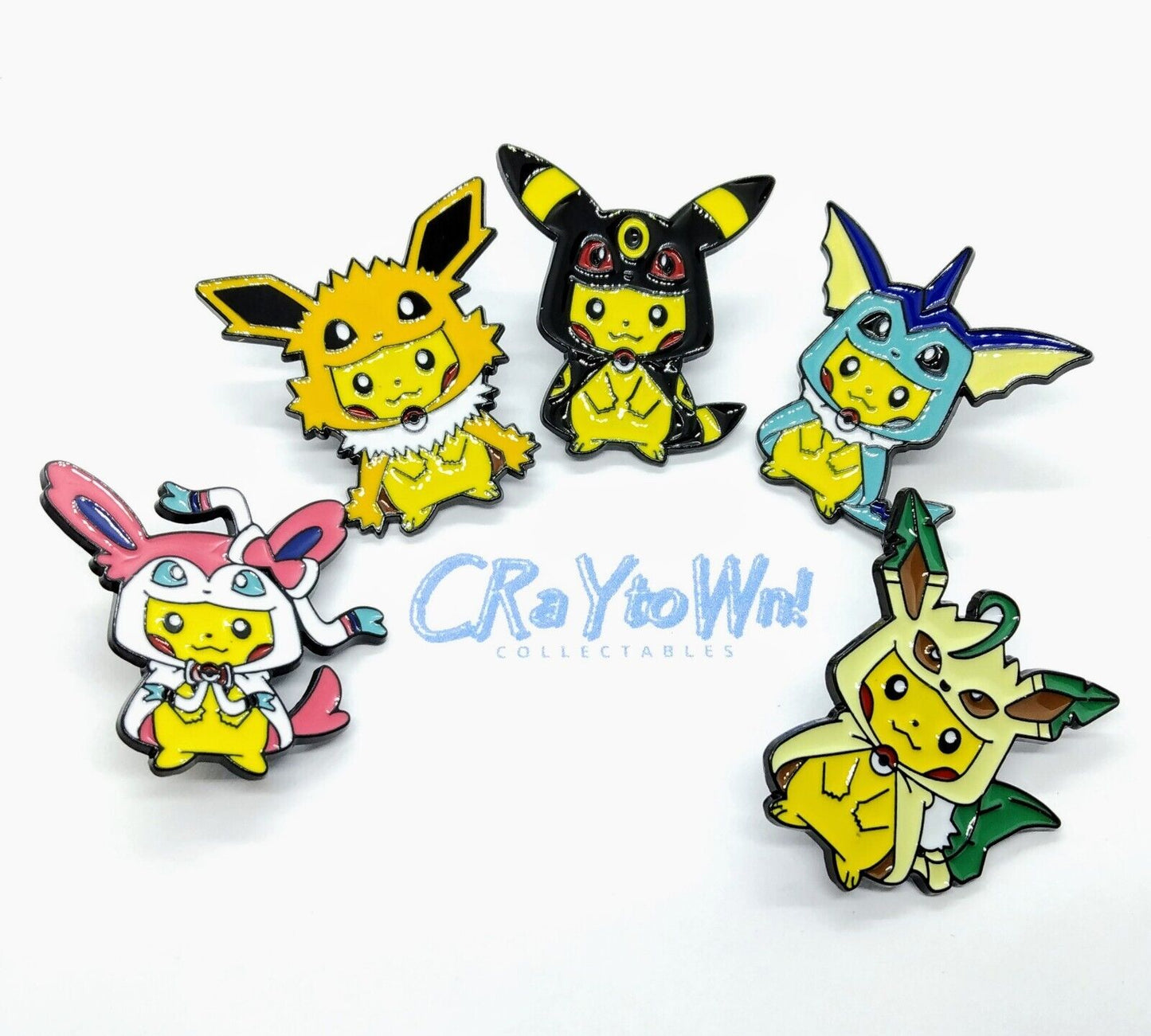 PIKACHU EEVEELUTION PONCHO PIN SET (5pcs) Pokemon Enamel Brooch Eevee Anime