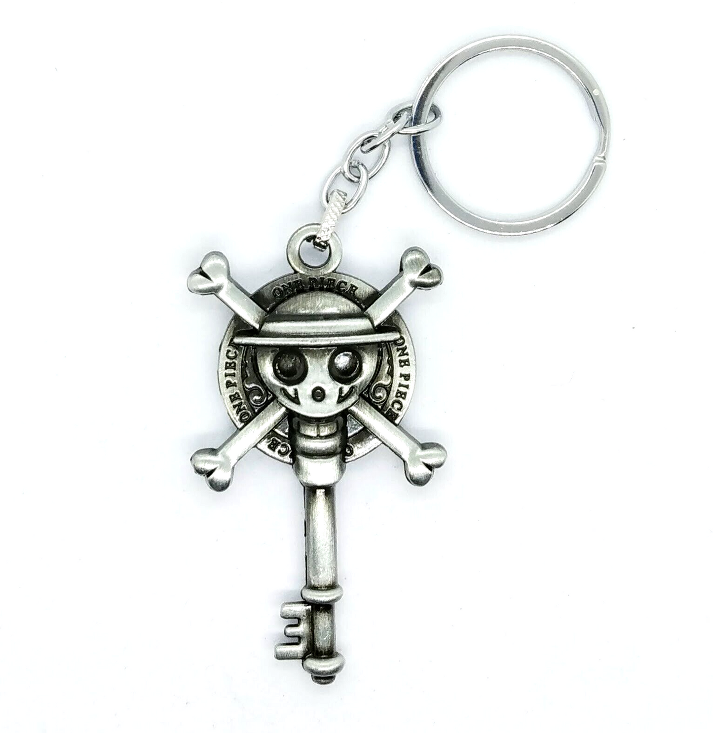 ONE PIECE SKULL & CROSSBONES KEYCHAIN Luffy Pirate Silver Key To Treasure Chest