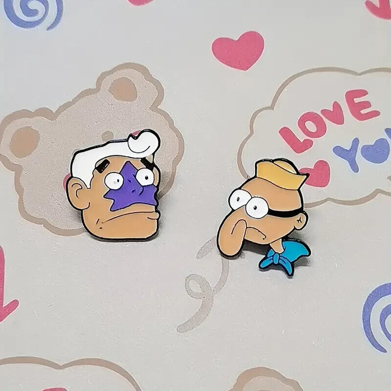 MERMAID MAN &BARNACLE BOY PIN SET (2pcs) Spongebob Cartoon Toon Enamel Brooches