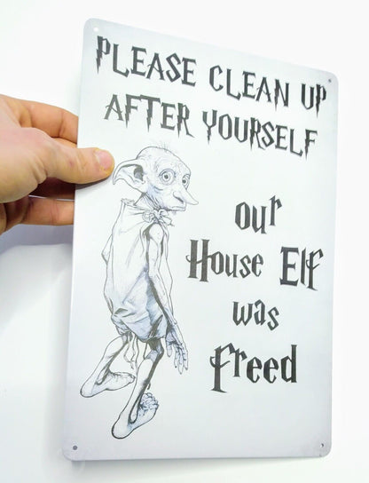 HARRY POTTER METAL SIGN 12"x8" Dobby "Please Clean Up After Yourself" Wall Decal